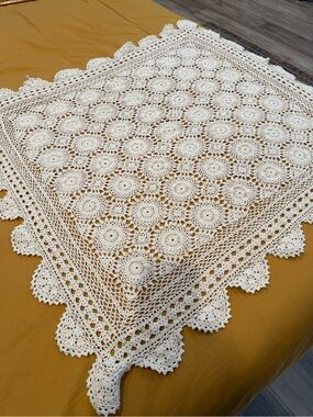 Handmade Boho Cream Crochet Lace Tablecloth